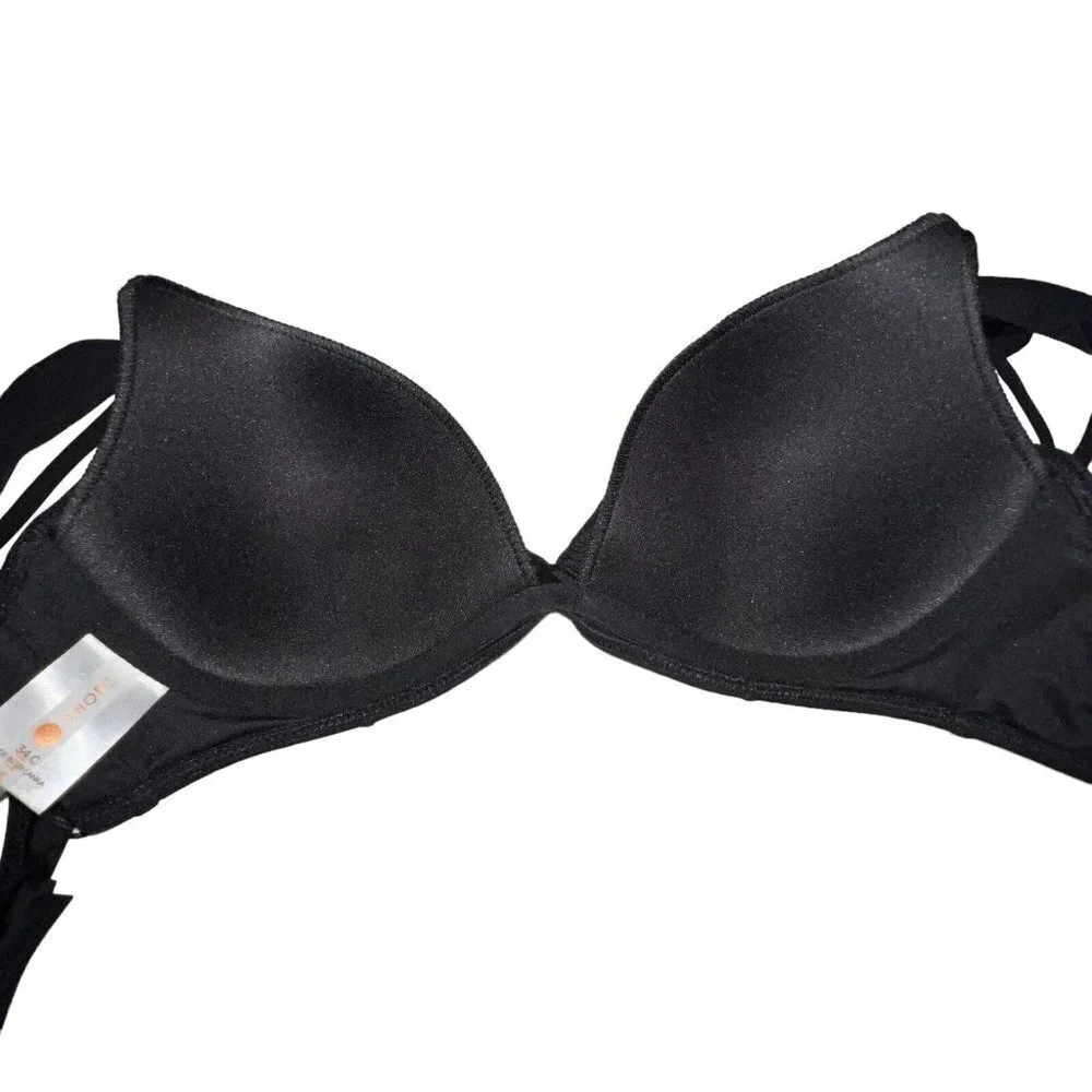 Shade & Shore Womens Lightly‎ Lined Plunge Wide Strap Ribbed Bikini Top Size 34C